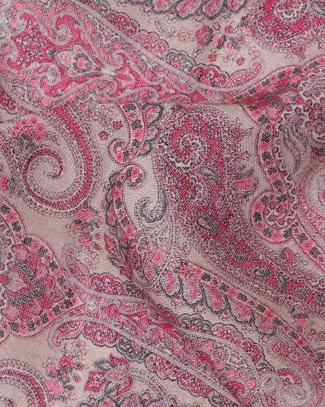 Pink Paisley Printed Blended Cotton Linen Fabric, 110 Cms Width, India-D25171