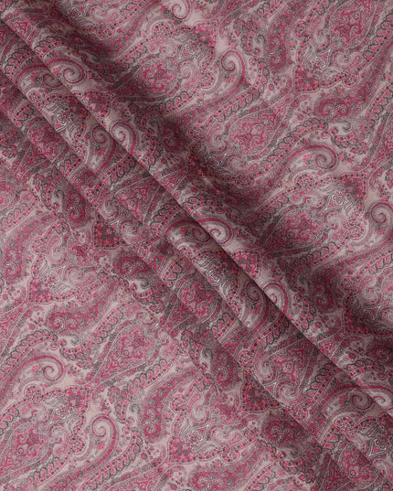 Pink Paisley Printed Blended Cotton Linen Fabric, 110 Cms Width, India-D25171