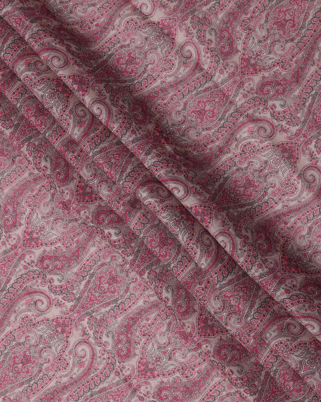 Pink Paisley Printed Blended Cotton Linen Fabric, 110 Cms Width, India-D25171