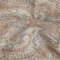 Beige and Brown Paisley Printed Cotton Linen Fabric, 110 Cms Width, India-D25186