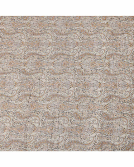 Beige and Brown Paisley Printed Cotton Linen Fabric, 110 Cms Width, India-D25186