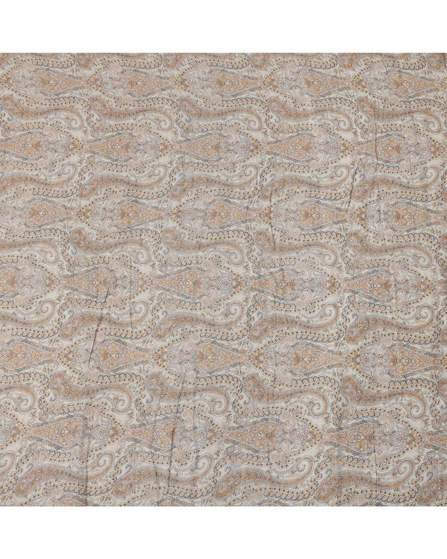 Beige and Brown Paisley Printed Cotton Linen Fabric, 110 Cms Width, India-D25186