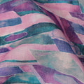 Lavender Green Abstract Brushstroke Print Blended Linen Fabric, 110 Cms Width, Made in India-D26187