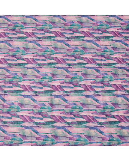 Lavender Green Abstract Brushstroke Print Blended Linen Fabric, 110 Cms Width, Made in India-D26187