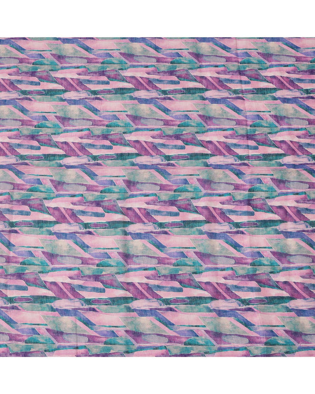 Lavender Green Abstract Brushstroke Print Blended Linen Fabric, 110 Cms Width, Made in India-D26187