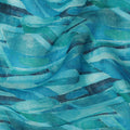 Turquoise Blue Green Abstract Brushstroke Print Blended Linen Fabric, 110 Cms Width, Made in India-D26188