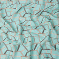 Aqua Blue Grey Abstract Geometric Print Blended Linen Fabric, 110 Cms Width, Made in India-D26182