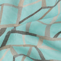 Aqua Blue Grey Abstract Geometric Print Blended Linen Fabric, 110 Cms Width, Made in India-D26182