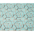 Aqua Blue Grey Abstract Geometric Print Blended Linen Fabric, 110 Cms Width, Made in India-D26182