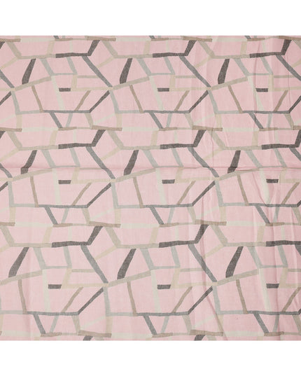 Light Pink Grey Abstract Geometric Print Blended Linen Fabric, 110 Cms Width, Made in India-D26181