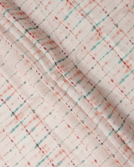 Cream Blue Brown Shibori Tie-Dye Print Blended Linen Fabric, 110 Cms Width, Made in India-D26186