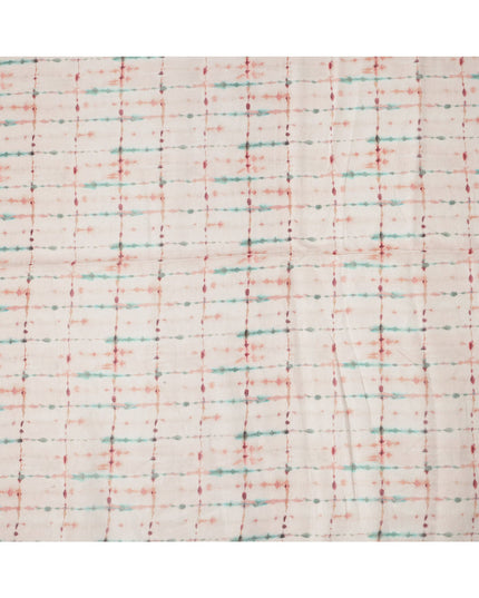 Cream Blue Brown Shibori Tie-Dye Print Blended Linen Fabric, 110 Cms Width, Made in India-D26186