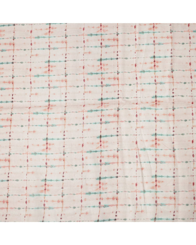 Cream Blue Brown Shibori Tie-Dye Print Blended Linen Fabric, 110 Cms Width, Made in India-D26186