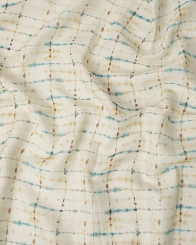 Sky Blue Brown Shibori Tie-Dye Print Blended Linen Fabric, 110 Cms Width, Made in India-D26185