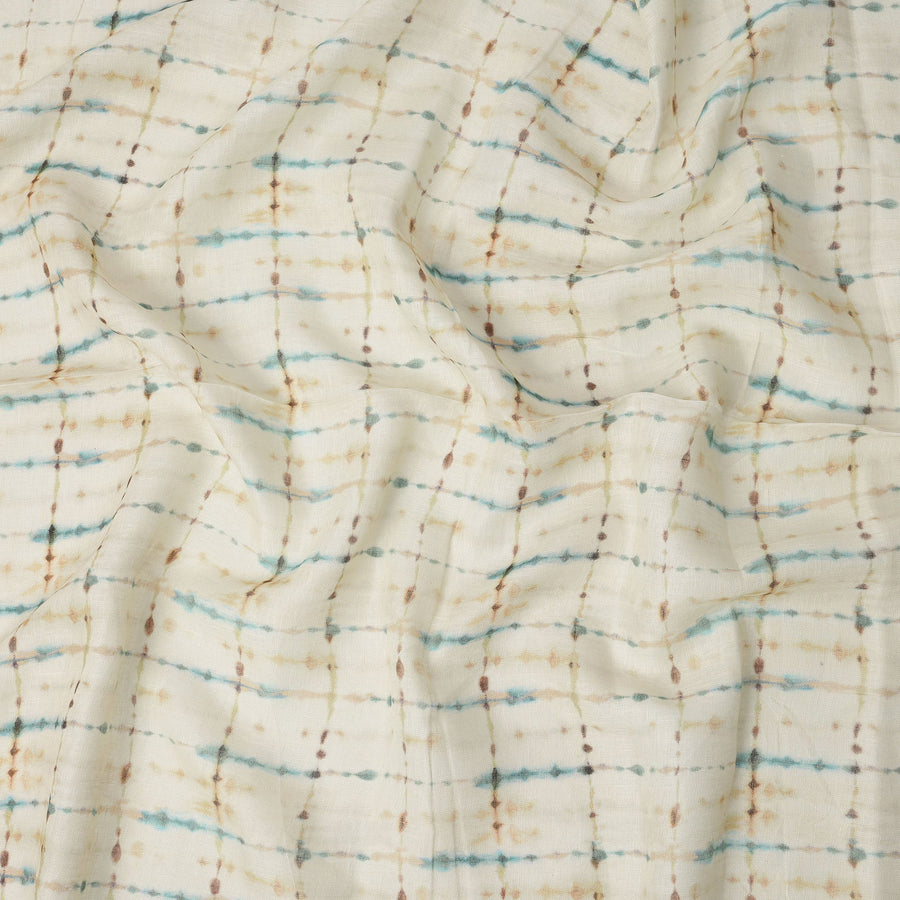 Sky Blue Brown Shibori Tie-Dye Print Blended Linen Fabric, 110 Cms Width, Made in India-D26185