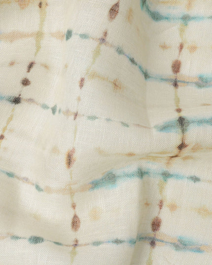 Sky Blue Brown Shibori Tie-Dye Print Blended Linen Fabric, 110 Cms Width, Made in India-D26185
