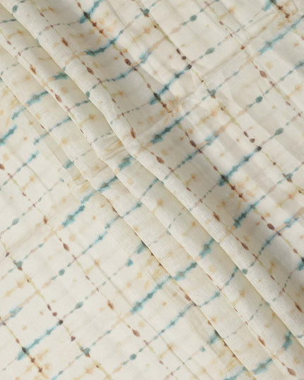 Sky Blue Brown Shibori Tie-Dye Print Blended Linen Fabric, 110 Cms Width, Made in India-D26185
