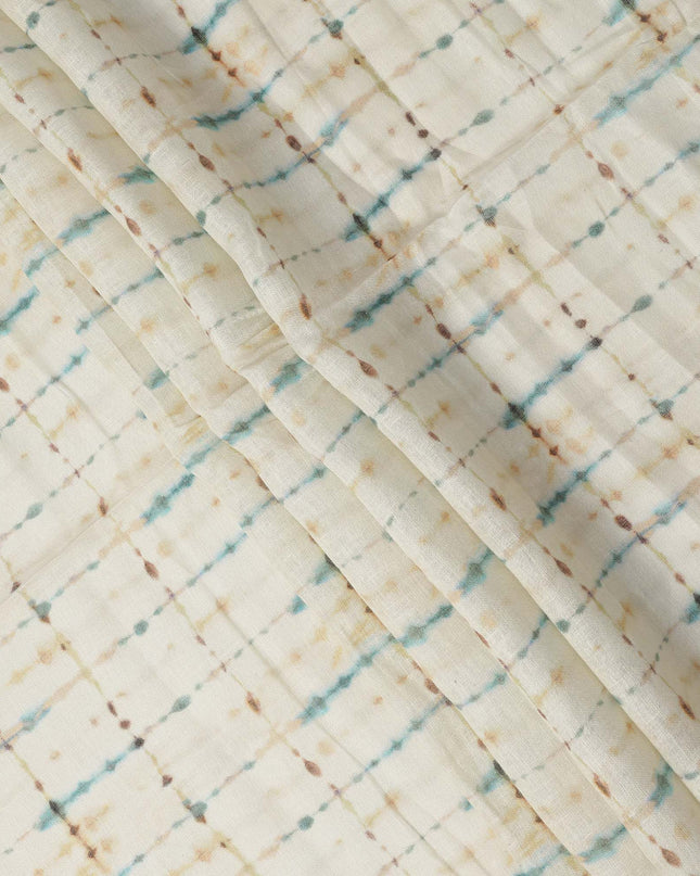 Sky Blue Brown Shibori Tie-Dye Print Blended Linen Fabric, 110 Cms Width, Made in India-D26185