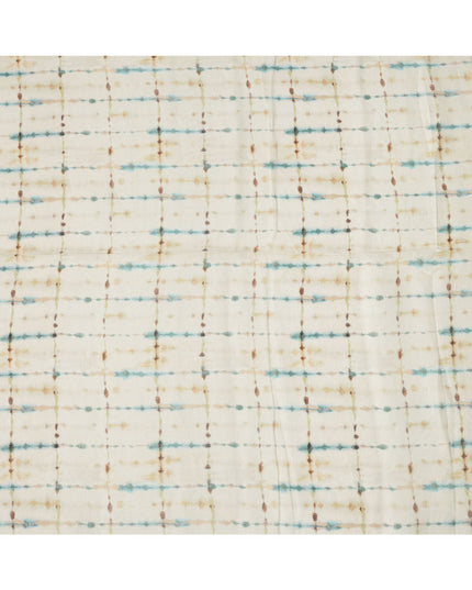 Sky Blue Brown Shibori Tie-Dye Print Blended Linen Fabric, 110 Cms Width, Made in India-D26185