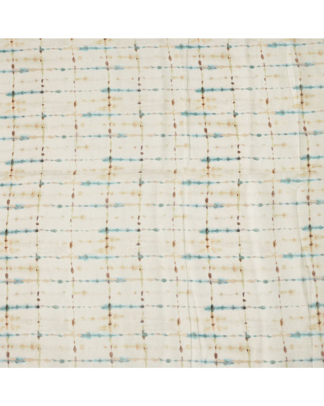 Sky Blue Brown Shibori Tie-Dye Print Blended Linen Fabric, 110 Cms Width, Made in India-D26185