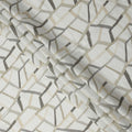 White Grey Beige Abstract Geometric Print Blended Linen Fabric, 110 Cms Width, Made in India-D26183