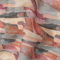 Beige Rust Grey Abstract Brushstroke Print Blended Linen Fabric, 110 Cms Width, Made in India-D26189
