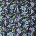 Black Blue Floral Watercolor Print Blended Linen Fabric, 110 Cms Width, Made in India-D26169