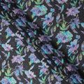 Black Blue Floral Watercolor Print Blended Linen Fabric, 110 Cms Width, Made in India-D26169