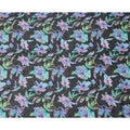 Black Blue Floral Watercolor Print Blended Linen Fabric, 110 Cms Width, Made in India-D26169