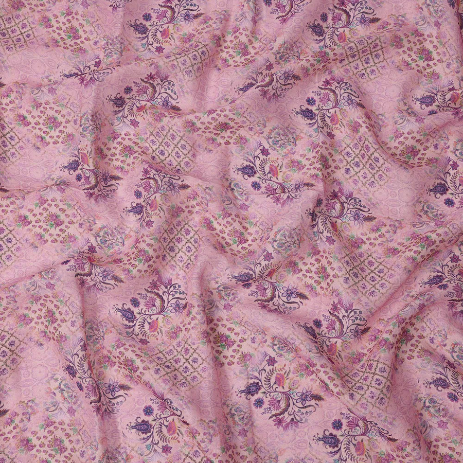 قماش كتان لافندر مطبوع عليه زهور بنقوش معقدة وتصميم هندسي، عرض 110 سم، صنع في الهند - D25087