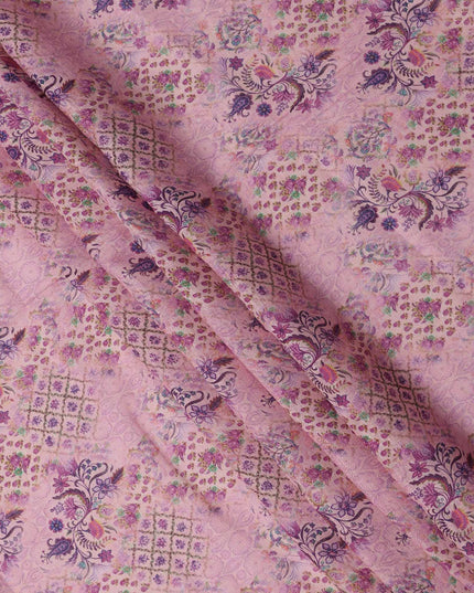 قماش كتان لافندر مطبوع عليه زهور بنقوش معقدة وتصميم هندسي، عرض 110 سم، صنع في الهند - D25087
