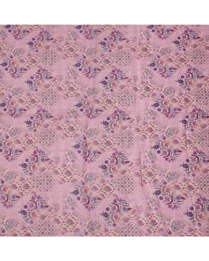 قماش كتان لافندر مطبوع عليه زهور بنقوش معقدة وتصميم هندسي، عرض 110 سم، صنع في الهند - D25087