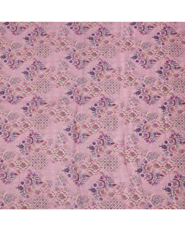 قماش كتان لافندر مطبوع عليه زهور بنقوش معقدة وتصميم هندسي، عرض 110 سم، صنع في الهند - D25087