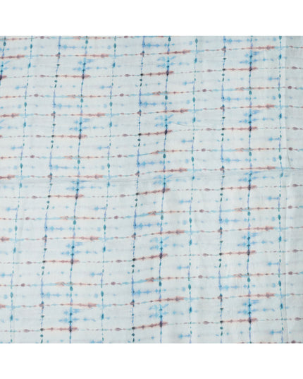 Sky Blue Brown Shibori Tie-Dye Print Blended Linen Fabric, 110 Cms Width, Made in India-D26184