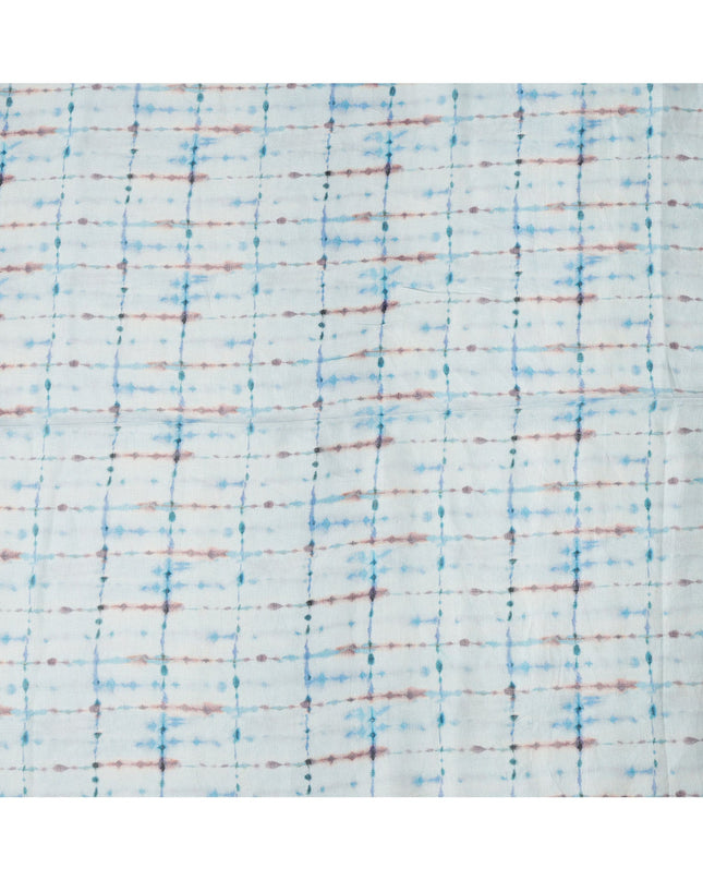 Sky Blue Brown Shibori Tie-Dye Print Blended Linen Fabric, 110 Cms Width, Made in India-D26184