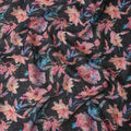 Black Floral Watercolor Print Blended Linen Fabric, 110 Cms Width, Made in India-D26167