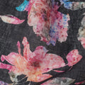 Black Floral Watercolor Print Blended Linen Fabric, 110 Cms Width, Made in India-D26167