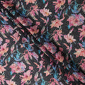 Black Floral Watercolor Print Blended Linen Fabric, 110 Cms Width, Made in India-D26167