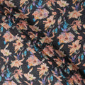 Black Peach Floral Watercolor Print Blended Linen Fabric, 110 Cms Width, Made in India-D26168