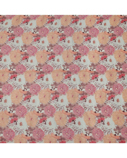 قماش كتان بيج مطبوع عليه زهور بتصميم زهور الخوخ والأحمر متعدد الألوان، عرض 110 سم، صنع في الهند - D25088