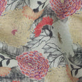 قماش كتان رمادي مطبوع عليه زهور متعددة الألوان، أصفر وأحمر، عرض 140 سم، صنع في الهند - D25090