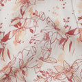 White and Red Leaf Printed Blended Cotton Linen Fabric, 110 Cms Width, India-D25167
