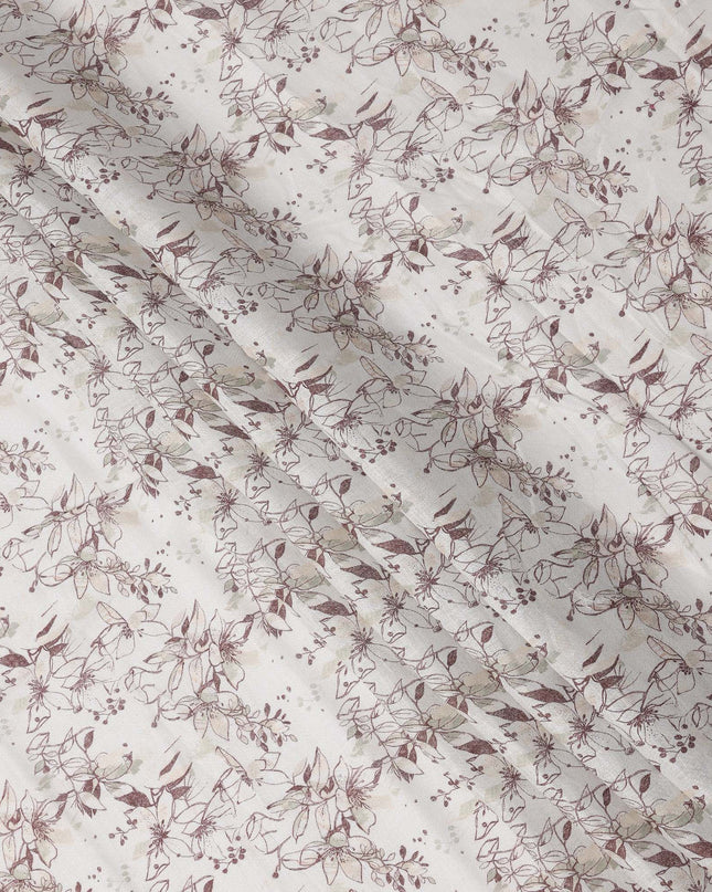 قماش كتان قطني مخلوط بطبعة أوراق بيضاء وبنية، عرض 110 سم، الهند - D25174