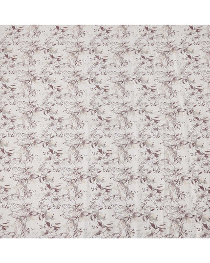 قماش كتان قطني مخلوط بطبعة أوراق بيضاء وبنية، عرض 110 سم، الهند - D25174