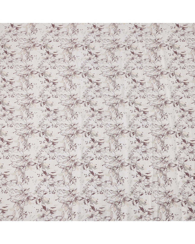 قماش كتان قطني مخلوط بطبعة أوراق بيضاء وبنية، عرض 110 سم، الهند - D25174