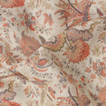 Beige Multicolor Floral Kalamkari Print Blended Linen Fabric, 110 Cms Width, Made in India-D26173