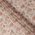 Beige Multicolor Floral Kalamkari Print Blended Linen Fabric, 110 Cms Width, Made in India-D26173
