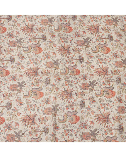 Beige Multicolor Floral Kalamkari Print Blended Linen Fabric, 110 Cms Width, Made in India-D26173