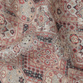 Beige Maroon Geometric Floral Ajrakh Print Blended Linen Fabric, 110 Cms Width, Made in India-D26179