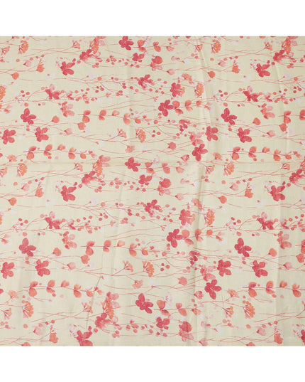 Cream Peach Floral Vine Watercolor Print Blended Linen Fabric, 110 Cms Width, Made in India-D26176